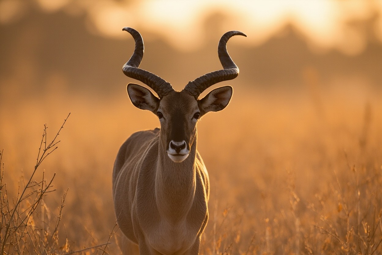 A western giant eland in dry miombo woodland at first light.